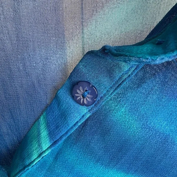 Vibrant Blue and Green Sheer Button-Up - Picture 4 of 5